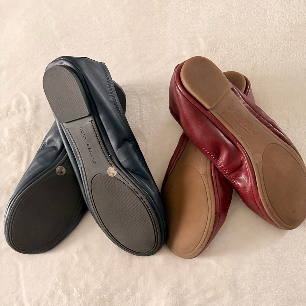 🌟2 PAIR! Lucky Brand-Classic Women's Leather Ballet Flats in Blue and Burgundy - Picture 3 of 5